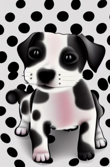 Cute happy white puppy with black spots